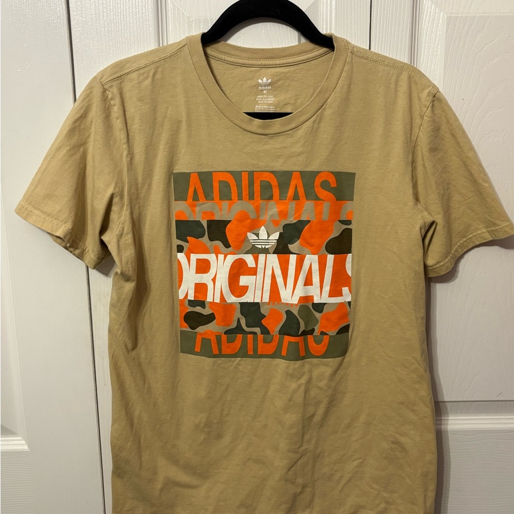 Adidas Tan and Orange Short Sleeve Tee with Graphic Design